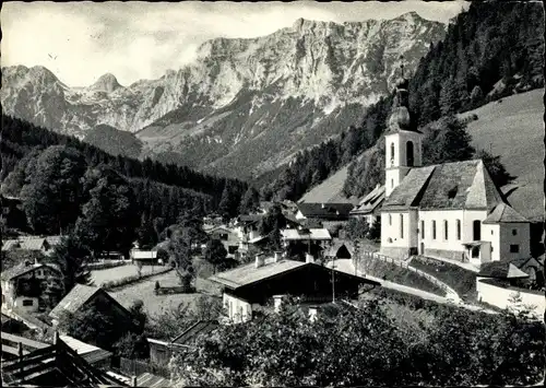 Ak Ramsau im Berchtesgadener Land Oberbayern, Kirche mit Reiteralpe