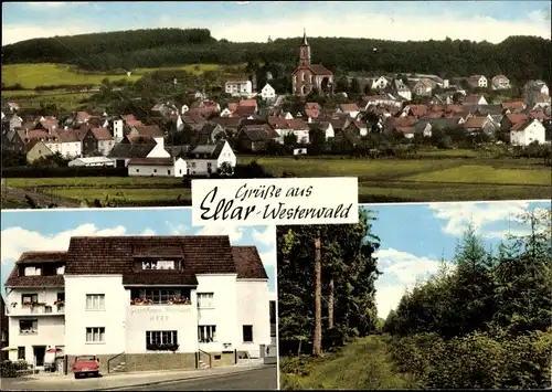Ak Ellar Waldbrunn im Westerwald, Blick auf den Ort, Gasthaus Heep