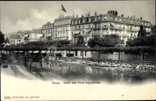 Ak Vevey Kanton Waadt, Hôtel des trois couronnes