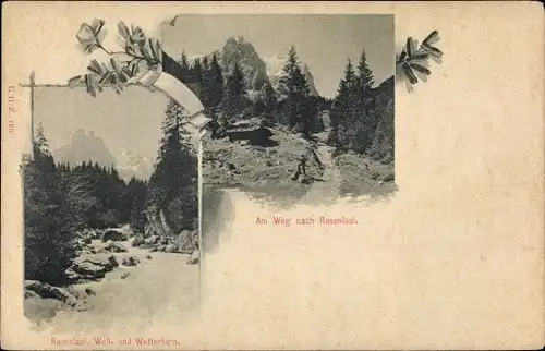 Ak Rosenlaui Schattenalb Kanton Bern, Wellhorn, Wetterhorn, Weg nach Rosenlaui