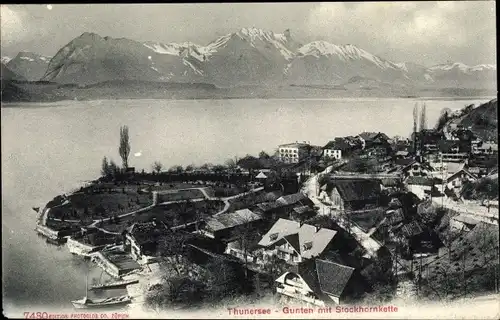 Ak Gunten am Thunersee Kanton Bern, Panorama mit Stockhornkette