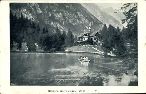 Ak Blausee Mitholz Kandergrund Kanton Bern, Seeblick, Pension, Ruderboot