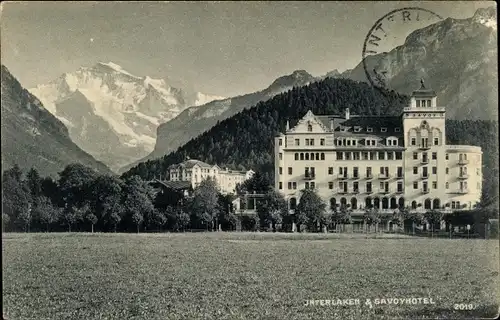 Ak Interlaken Kanton Bern Schweiz, Savoyhotel, Bergpanorama