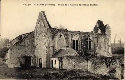Ak Longues sur Mer Calvados, Ruines de la Chapelle de l'Abbaye Ste Marie
