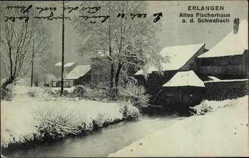 Ak Erlangen in Mittelfranken Bayern, Altes Fischerhaus, Winter