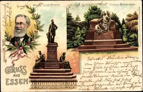 Litho Essen im Ruhrgebiet, Krupp Denkmal, Krupp's Grabdenkmal, Portrait