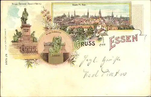 Litho Essen im Ruhrgebiet, Krupp Denkmal, Krupp's Grabdenkmal, Gesamtansicht