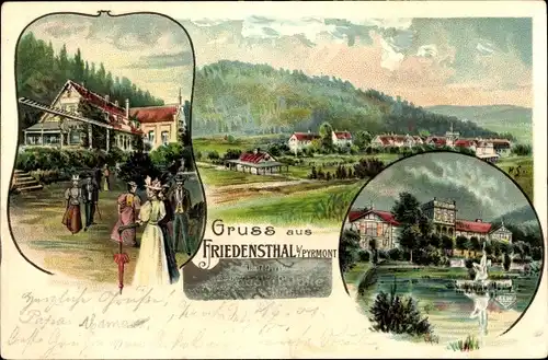 Litho Friedensthal Löwensen Bad Pyrmont in Niedersachsen, Gasthaus, Totalansicht