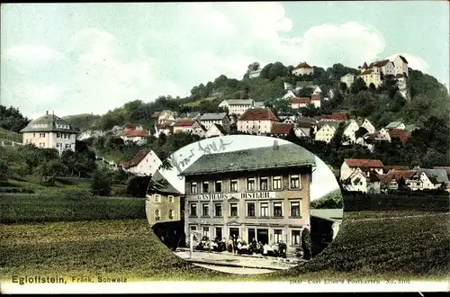 Ak Egloffstein Fränkische Schweiz, Gasthaus Distler, Blick auf den Ort