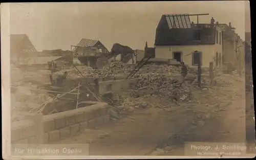 Foto Oppau Ludwigshafen am Rhein, Zerstörte Häuser nach Explosion des BASF Stickstoffwerkes 1921