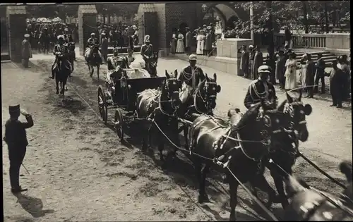 Ak Stockholm, Olympische Spiele 1912, Olympiska Spelens, Ankunft König Gustaf im Stadion, Kutsche