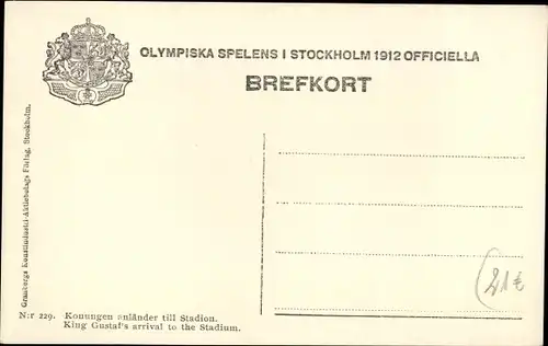 Ak Stockholm, Olympische Spiele 1912, Olympiska Spelens, Ankunft König Gustaf im Stadion, Kutsche