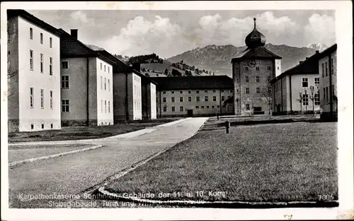 Ak Sonthofen im Oberallgäu Schwaben, Karpathenkaserne, Gebäude der 11. u. 10. Komp., Turm