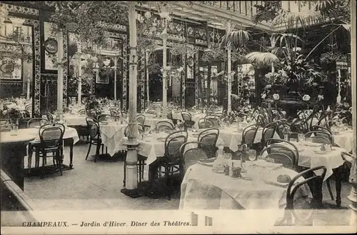 Ak Champeaux Seine et Marne, Jardin d'Hiver, Diner des Theatres, Innenansicht