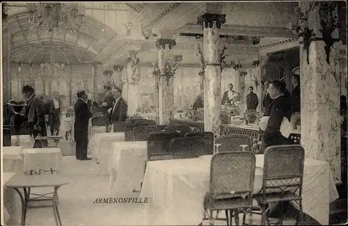 Ak Bailleau Armenonville Eure et Loir, Restaurant, Innenansicht, Kellner