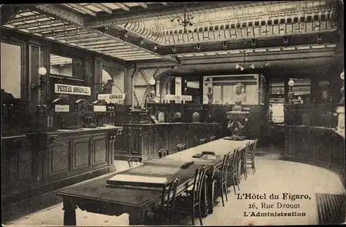 Ak Paris IX., Hotel du Figaro, Rue Drouot, l'Administration