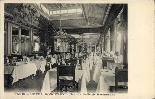 Ak Paris XVIII., Hotel Ronceray, Grande Salle de Restaurant, Boulevard Montmartre
