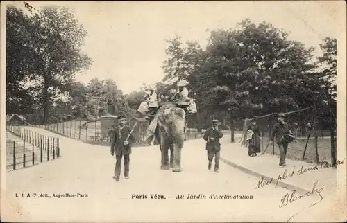Ak Paris XVI., Paris Vecu, Au Jardin d'Acclimatation, Elefant