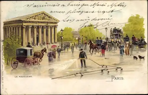 Litho Paris VIII., La Madeleine, Straßenreiniger