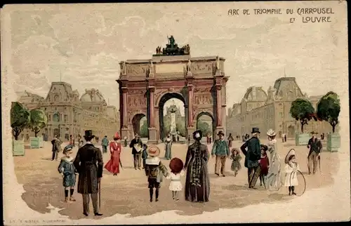 Litho Paris VIII., Arc de Triomphe et Louvre