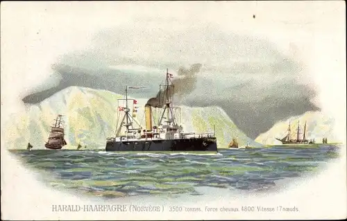 Litho Norwegisches Kriegsschiff, Harald Haarfagre