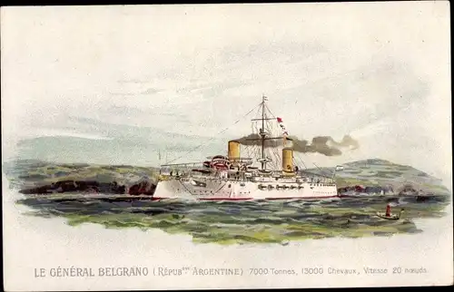 Litho Argentinisches Kriegsschiff, General Belgrano