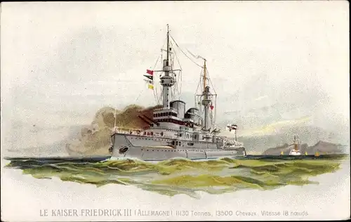 Litho Deutsches Kriegsschiff, SMS Kaiser Friedrich III, Linienschiff