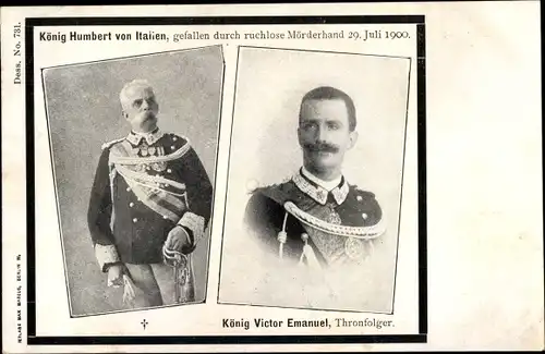 Ak König Humbert von Italien und Thronfolger König Victor Emanuel, Portraits in Uniformen