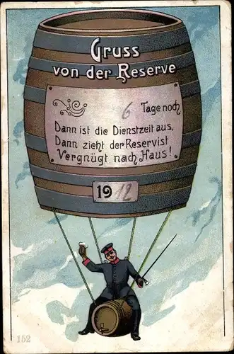 Litho Gruss von der Reserve, Deutscher Soldat mit Bier, Bierfass, Reserve-Soldaten, Kaiserreich