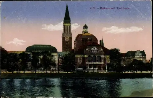 Ak Kiel in Schleswig Holstein, Rathaus, Stadttheater