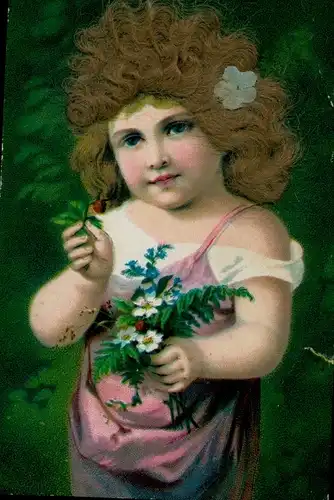 Echthaar Ak Mädchen mit Blumenstrauß, Portrait