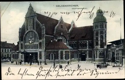 Ak Gelsenkirchen im Ruhrgebiet, Hauptbahnhof, Straßenseite