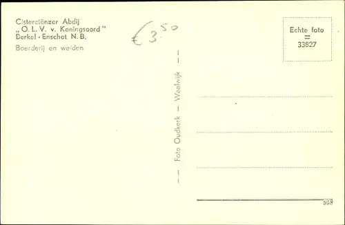 Ak Enschot Nordbrabant, Cistercienzer Abdij O. L. V. v. Koningsoord, Boerderij en weiden