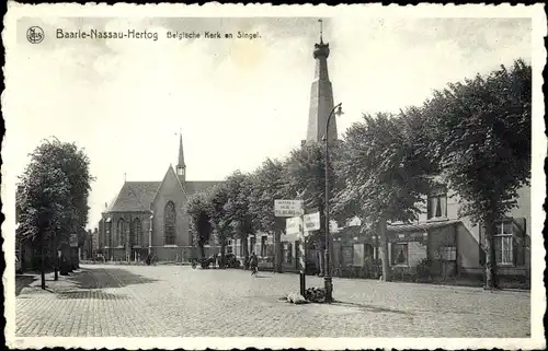 Ak Baarle Nassau Nordbrabant, Baarle Hertog Flandern Antwerpen, Belgische Kerk en Singel