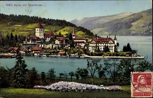 Ak Spiez am Thuner See Kanton Bern, Blick auf den Ort