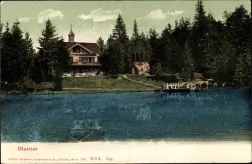 Ak Blausee Kanton Bern Schweiz, Wasserpartie, Wald, Haus