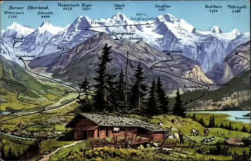 Ak Interlaken Kanton Bern Schweiz, Eiger, Mönch, Jungfrau, Breithorn