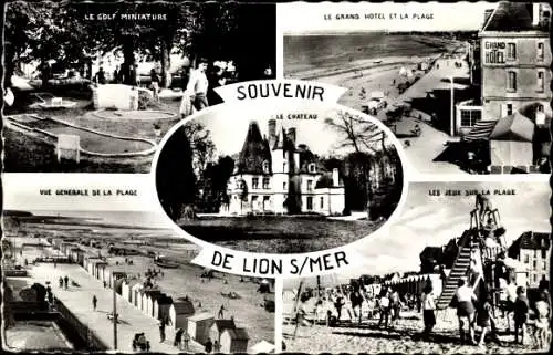 Ak Lion sur Mer Calvados, Golf Miniature, Grands Hôtels, jeux sur la Plage, vue générale