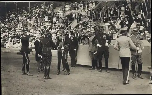 Ak Stockholm Schweden, Olympische Spiele 1912, Olympiska Spelens, König, Preisverleihung Reiten