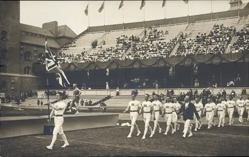 Ak Stockholm Schweden, Olympische Spiele 1912, Olympiska Spelens, Einmarsch d. englischen Turner