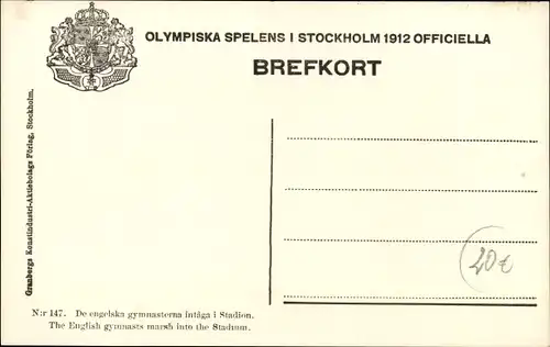 Ak Stockholm Schweden, Olympische Spiele 1912, Olympiska Spelens, Einmarsch d. englischen Turner