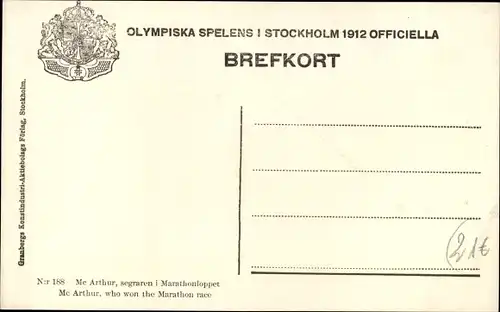 Ak Stockholm, Olympische Spiele 1912, Olympiska Spelens, Marathonsieger McArthur