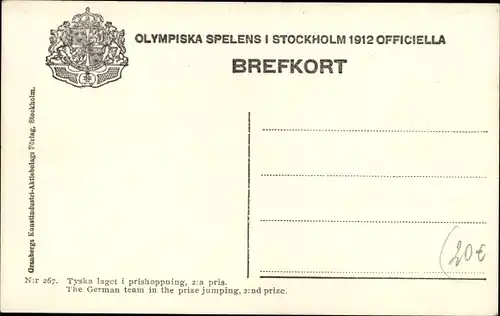 Ak Stockholm, Olympische Spiele 1912, Olympiska Spelens, Springreiten, Deutsche Mannschaft