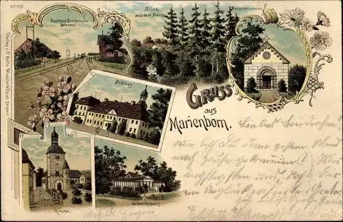 Litho Marienborn Sommersdorf Sachsen Anhalt, Schloss, Marienbrunnen, Gasthaus Steinemann, Bahnhof