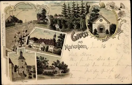 Litho Marienborn Sommersdorf Sachsen Anhalt, Marienbrunnen, Gasthaus, Schloss, Gewächshaus