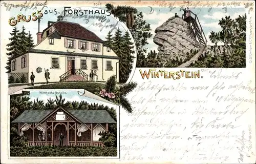 Litho Ober Mörlen in Hessen, Forsthaus Winterstein, Wirtschaftshalle