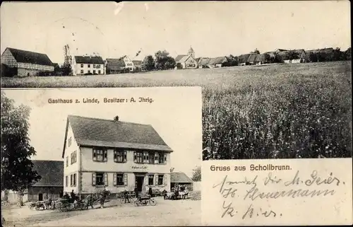 Ak Schollbrunn Waldbrunn im Odenwald, Gasthaus zur Linde, Totalansicht
