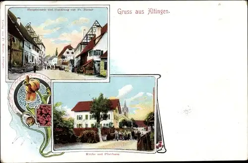 Ak Altingen Ammerbuch in Baden Württemberg, Kirche, Pfarrhaus, Hauptstraße, Handlung