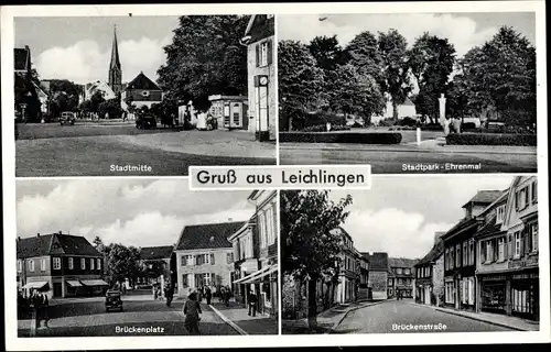 Ak Leichlingen im Rheinland, Stadtmitte, Brückenstraße, Brückenplatz, Stadtpark, Ehrenmal