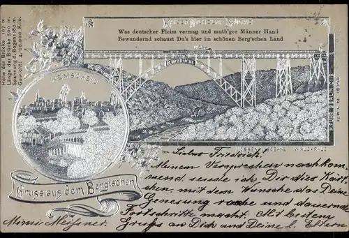 Präge Silber Ak Remscheid im Bergischen Land, Kaiser Wilhelm Brücke, Panorama